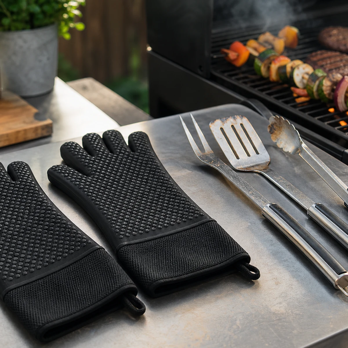 Silicone BBQ Gloves (Heat Safe Up to 446F°)